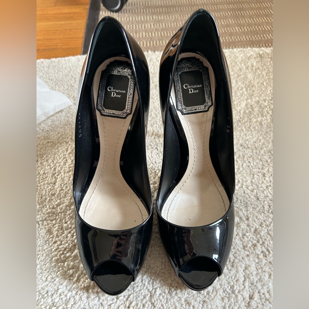 Christian Dior Peep Toe Patent Leather Pumps